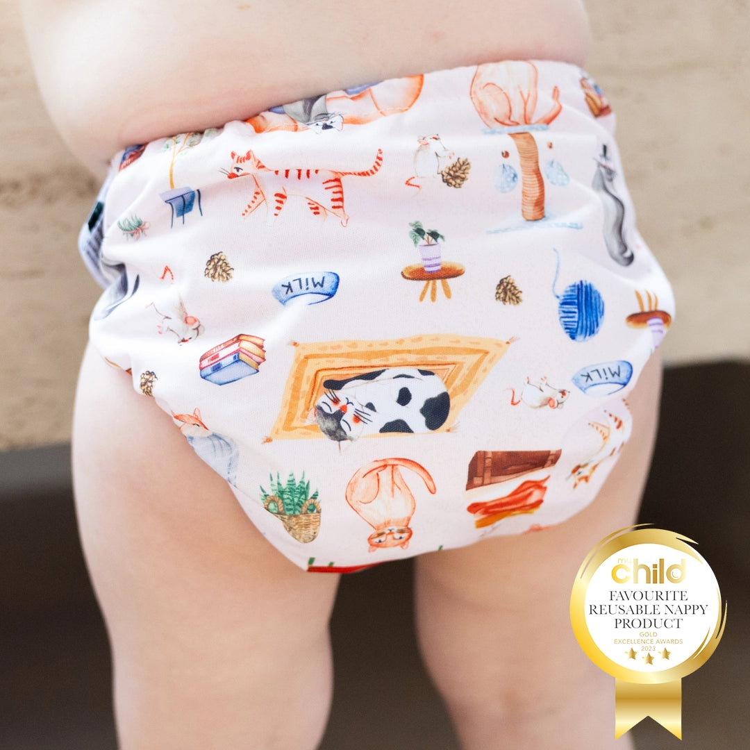 Cat Nap Reusable Cloth Nappy