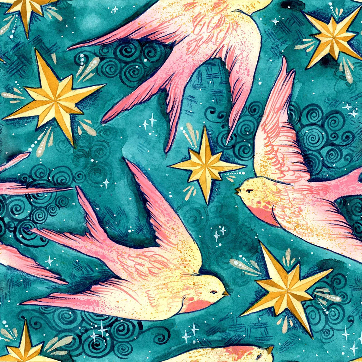 Star Swallows Fitted Cot Sheet