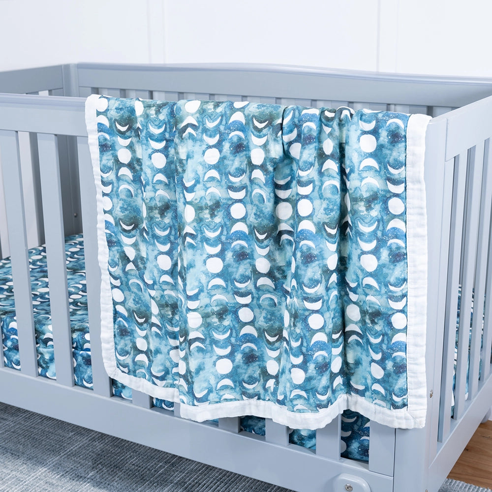 Transformative Teal Moon Baby Bassinet Blanket