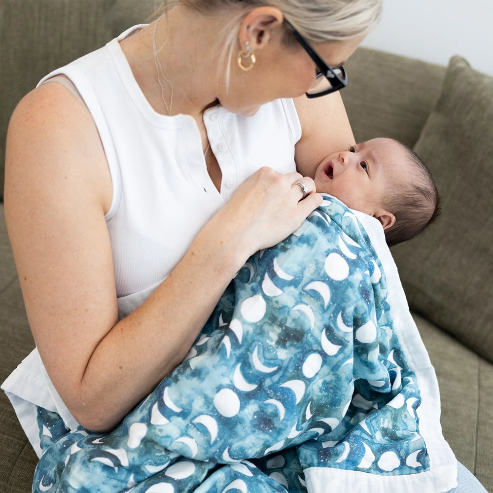 Transformative Teal Moon Baby Bassinet Blanket