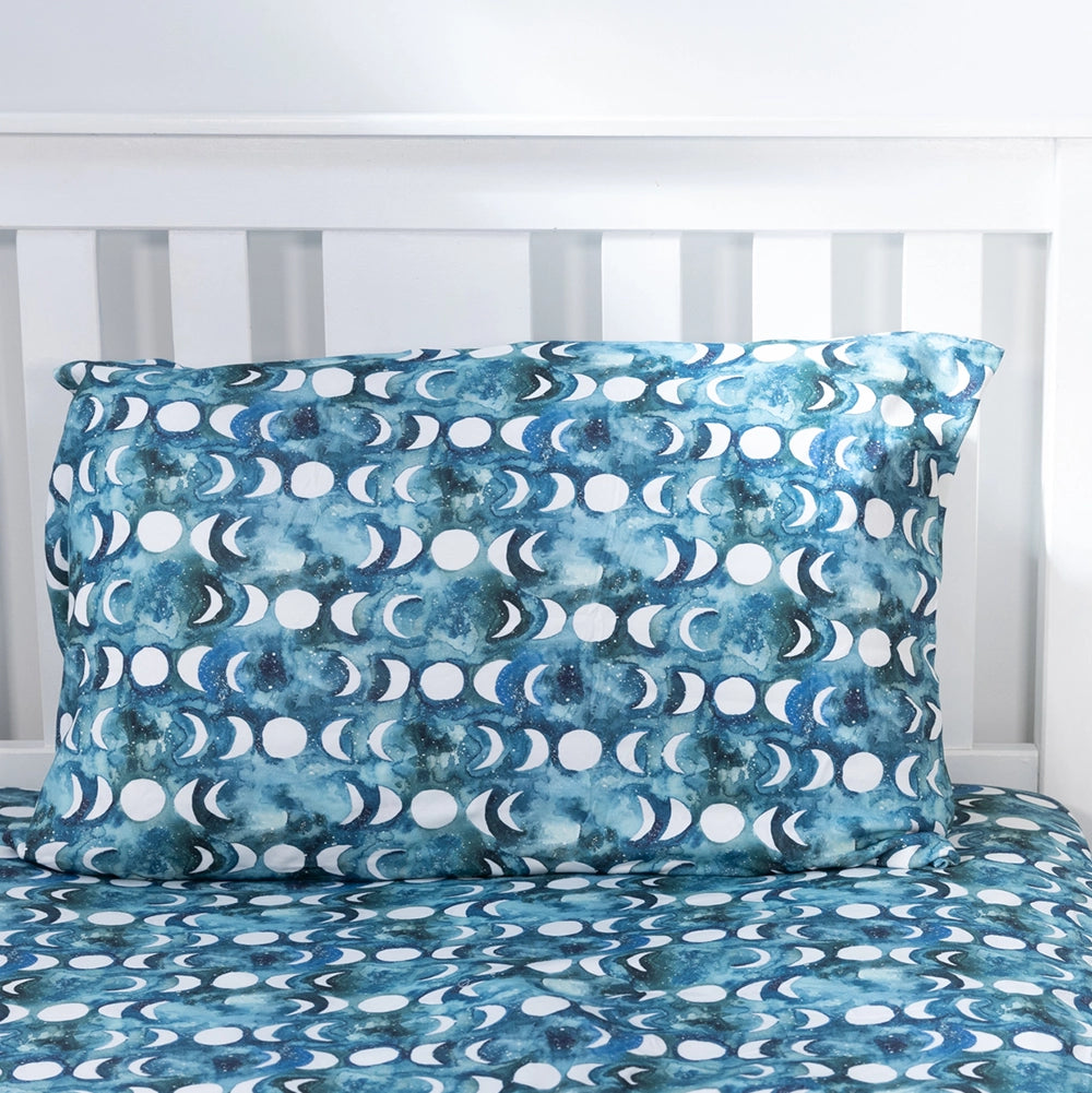 Transformative Teal Moon Pillow Cover
