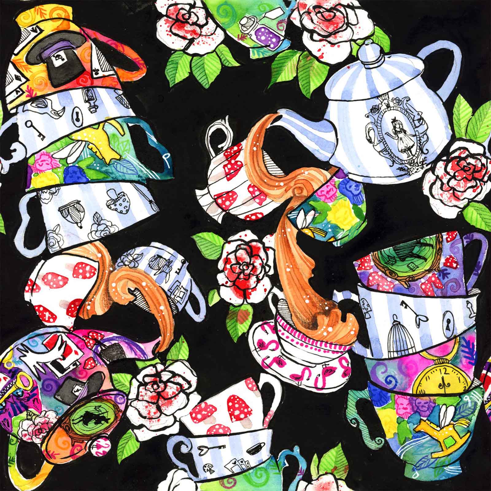Mad Hatter's Tea Party Pillow Cover